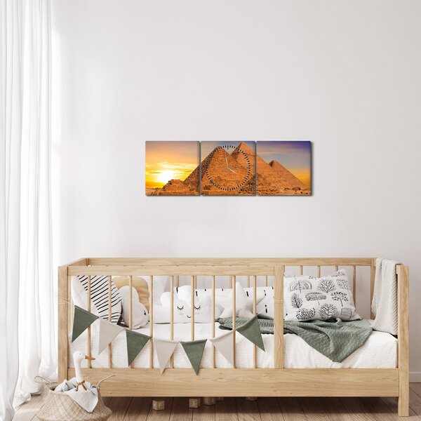 Obraz - Egyptské pyramidy (s hodinami) (90x30 cm)