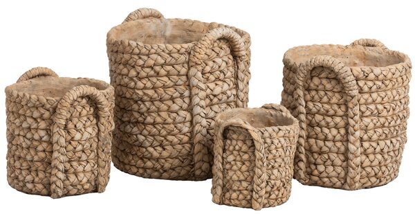 Hnědý cementový květináč s pleteným vzorem z listů Leavia - 20*22*21cm