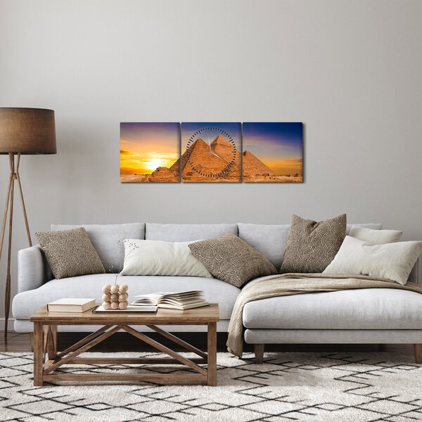 Obraz - Egyptské pyramidy (s hodinami) (90x30 cm)