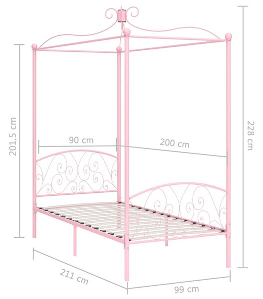 Rám postele s nebesy růžový kovový 90 x 200 cm 284486