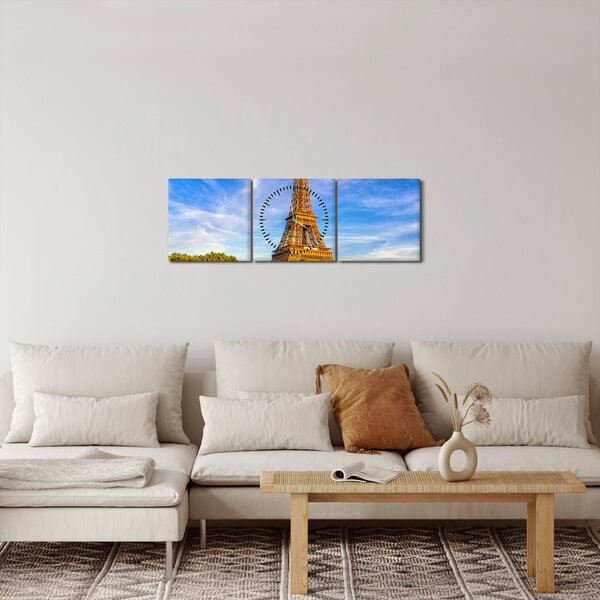 Obraz - Eiffelova věž (s hodinami) (90x30 cm)