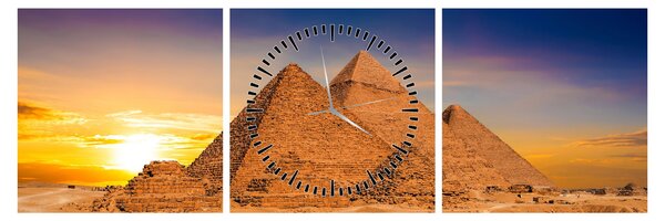 Obraz - Egyptské pyramidy (s hodinami) (90x30 cm)