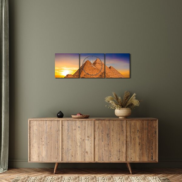 Obraz - Egyptské pyramidy (s hodinami) (90x30 cm)