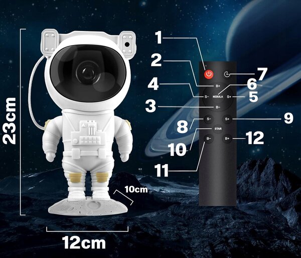 Noční lampička s projektorem hvězd, astronaut 23 cm, 5 W