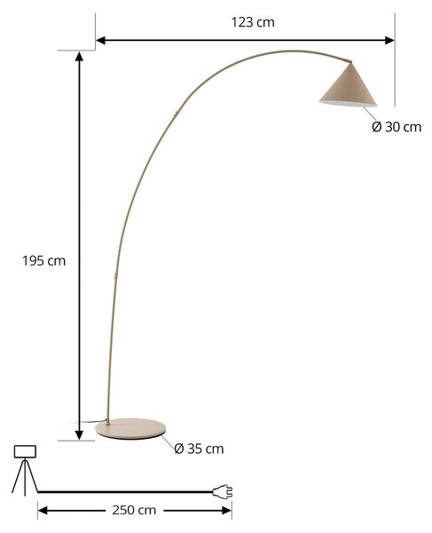 Lindby Lampa Triangolo, béžová, výška 195 cm, kov, E27, Krémová / jantar, Obývací pokoj / jídelna, kov, Moderní