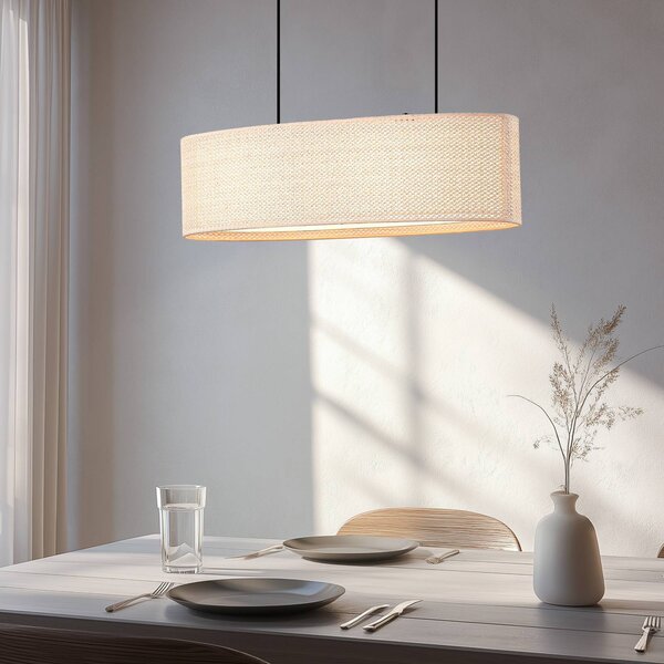 Lindby závěsné světlo Soula, 78 cm, béžové, plast, E27, stmívatelný, Krémová / jantar, Obývací pokoj / jídelna, Plast, Venkovský / rustikální