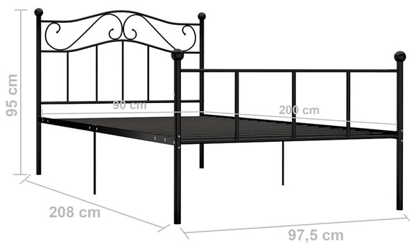 Rám postele černý kov 90 x 200 cm 284523