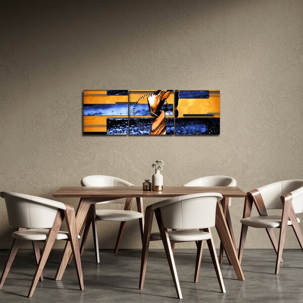 Obraz abstraktní malby (s hodinami) (90x30 cm)