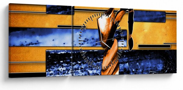 Obraz abstraktní malby (s hodinami) (90x30 cm)
