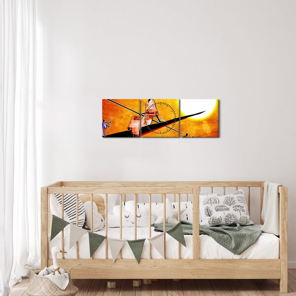 Obraz dobové starověké malby (s hodinami) (90x30 cm)