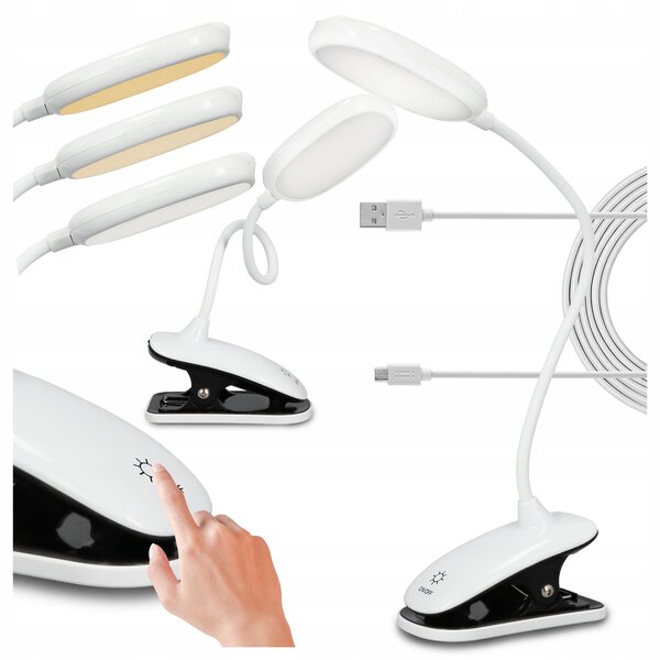 LED stolní lampa, s dotykovým ovládáním, CCT, s klipsem, 5 W, 260 lm