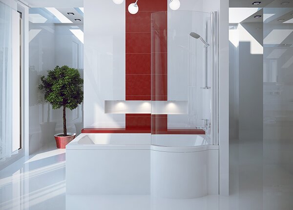 Besco Akrylátová atypická vana s vanovou zástěnou INSPIRO VK 150x70 (160x70, 170x70) Barva: Bílá, Rozměry (cm): 150x70, Orientace: Levá