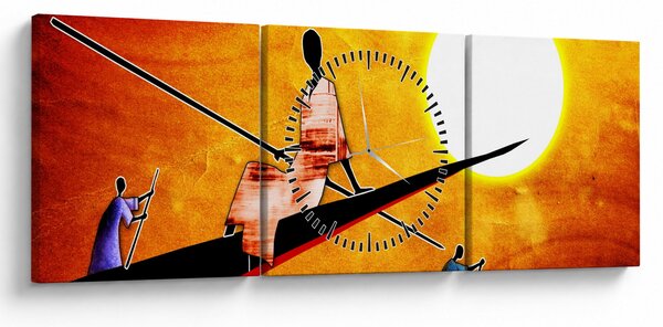 Obraz dobové starověké malby (s hodinami) (90x30 cm)