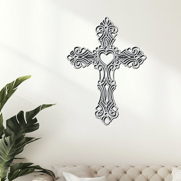 Dřevěný vrstvený kříž srdce na zeď | Rozměry (cm): 29x40 | Zvolte barvu dekoru: Javor-Wenge