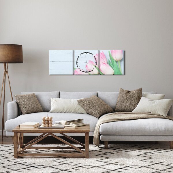 Obraz - Kytice tulipánů (s hodinami) (90x30 cm)