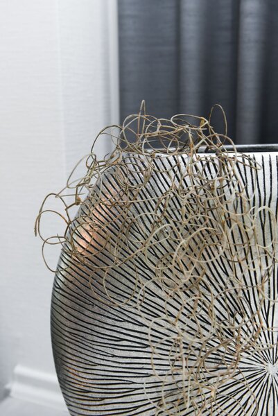 Dekorativní podlahová váza ATENA, sklolaminát, výška 50 cm, stříbrno-černá