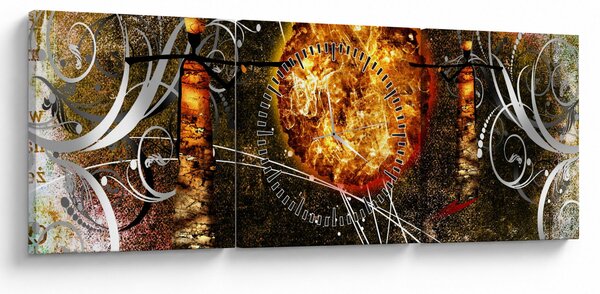 Obraz starověké dobové malby (s hodinami) (90x30 cm)