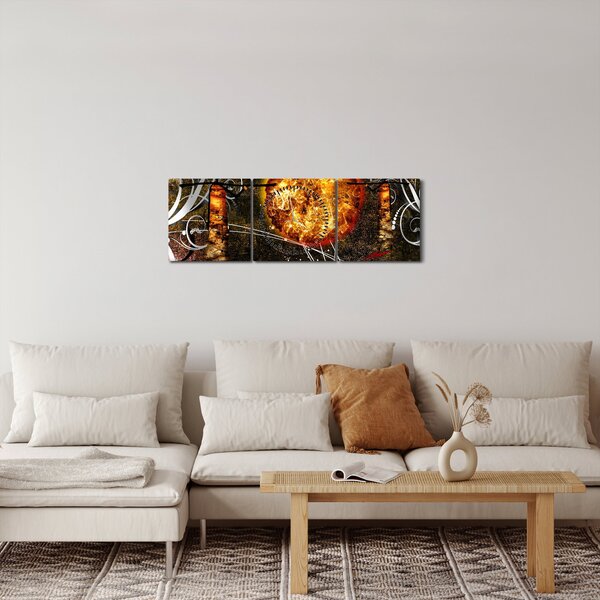 Obraz starověké dobové malby (s hodinami) (90x30 cm)