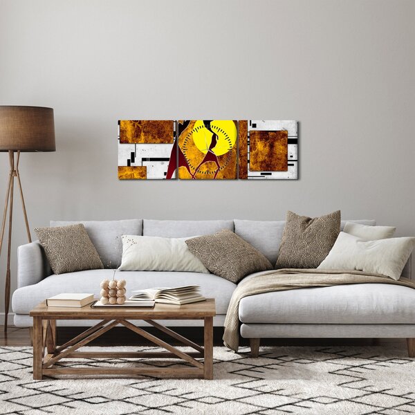 Obraz starověké dobové malby (s hodinami) (90x30 cm)