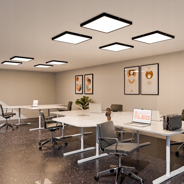 Černý kancelářský LED panel 60 W, 60 × 60 cm, neutrální bílá