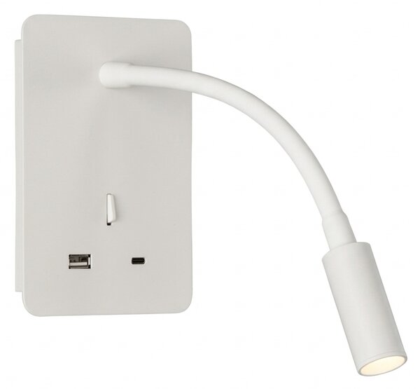 ACB Iluminacion Nástěnné LED svítidlo SENDA, v. 16 cm, 3W, CRI90, 2x vstup USB/USBC Barva: Černá