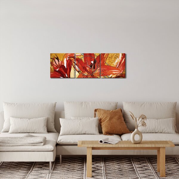 Obraz květů lilií (s hodinami) (90x30 cm)