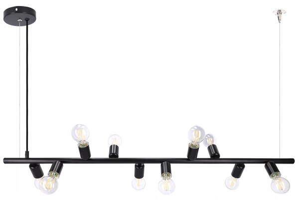Černé závěsné svítidlo 10× E27, délka 120 cm