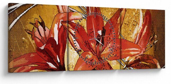 Obraz květů lilií (s hodinami) (90x30 cm)