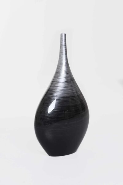 Dekorativní váza BELDADE, sklolaminát, výška 54 cm, stříbrno-černý lesk
