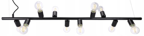 Černé závěsné svítidlo 10× E27, délka 120 cm
