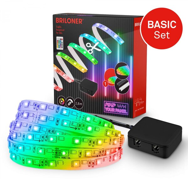 BRI 8022252 Startovací sada RGB LED pásek pro nástěnné panely – 260cm, dálkový ovladač, vč. rozbočovače - BRILONER