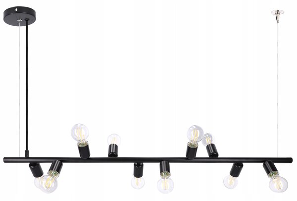 Černé závěsné svítidlo 10× E27, délka 120 cm