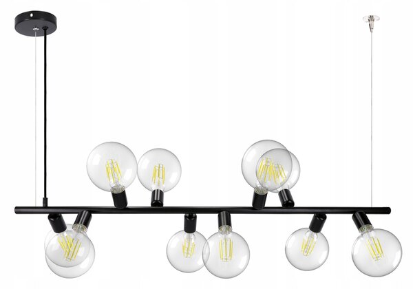 Černé závěsné svítidlo 10× E27, délka 120 cm