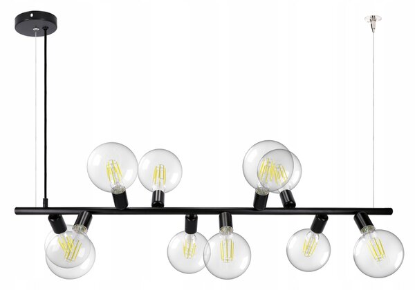 Černé závěsné svítidlo 10× E27, délka 120 cm