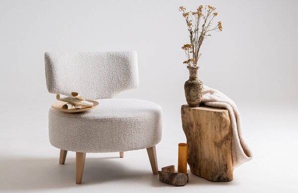 Nordic Design Bílé látkové bouclé křeslo Full