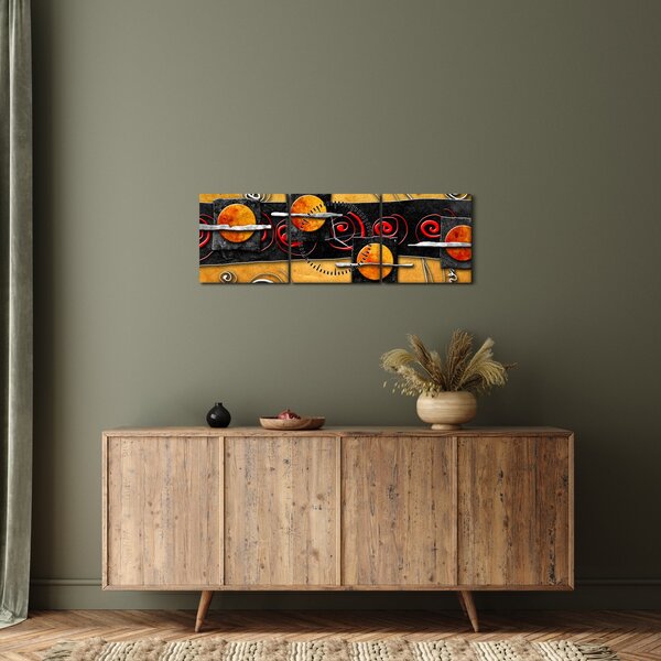 Obraz abstrakce - Planety (s hodinami) (90x30 cm)
