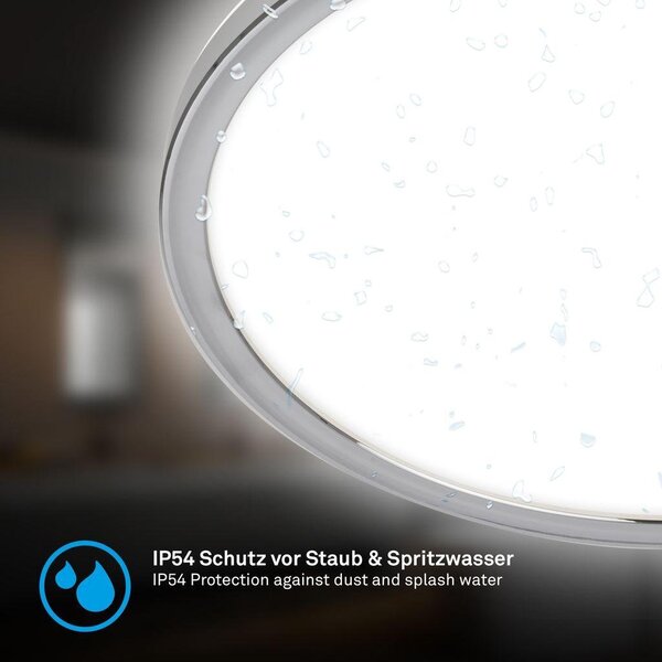 BRI 3873018 Pulap stropní svítidlo pr.42 cm - 22W, 3000lm, LED, přímé a nepřímé osvětlení, IP54, neutrální bílá, chrom - BRILONER