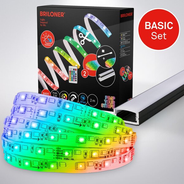 BRI 2166192 Pimp Your Stripe startovací sada LED pásek 2m, IP44 venkovní, RGB+W, dálkový ovladač - BRILONER