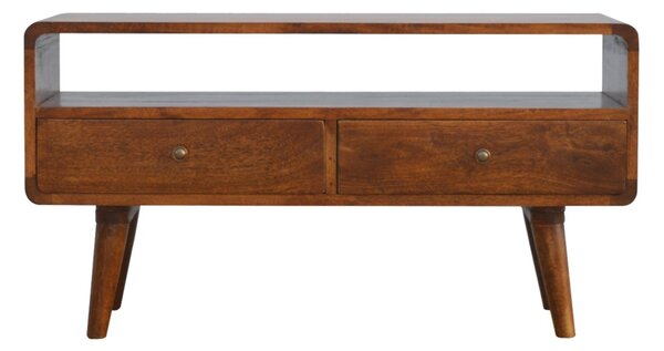 TV stolek v kaštanovém odstínu se zaoblenými liniemi, 90 × 35 × 47 cm