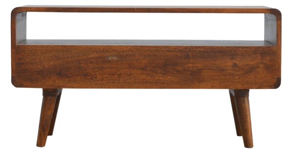 TV stolek v kaštanovém odstínu se zaoblenými liniemi, 90 × 35 × 47 cm