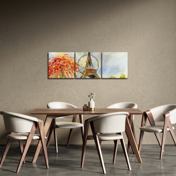 Malovaný obraz Eiffelovy věže (s hodinami) (90x30 cm)