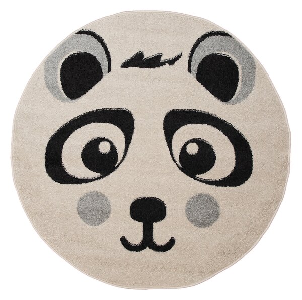 Dětský kulatý koberec Happy Kids - panda - bílý