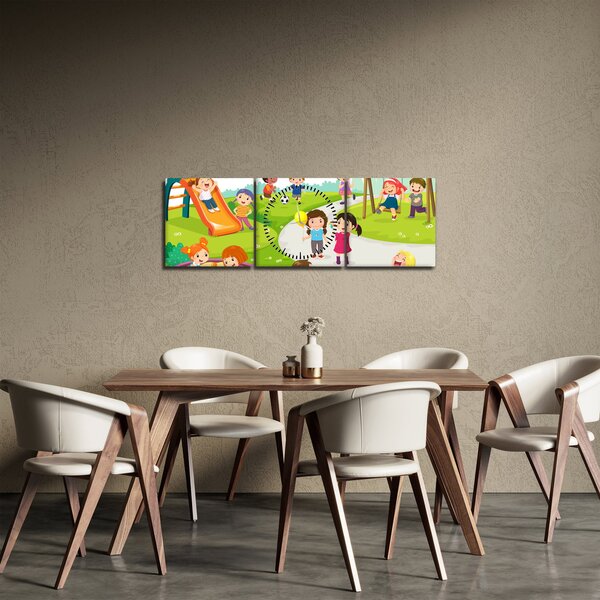 Obraz dětských radovánek na pískovišti (s hodinami) (90x30 cm)