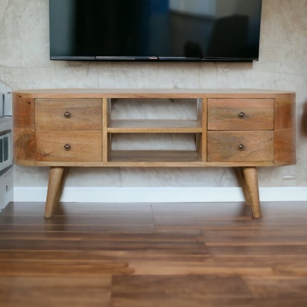 TV stolek se zaoblenými liniemi z masivního mangového dřeva, 110 × 35 × 47 cm