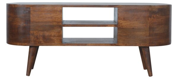 TV stolek v kaštanovém odstínu se zaoblenými liniemi, 110 × 35 × 47 cm