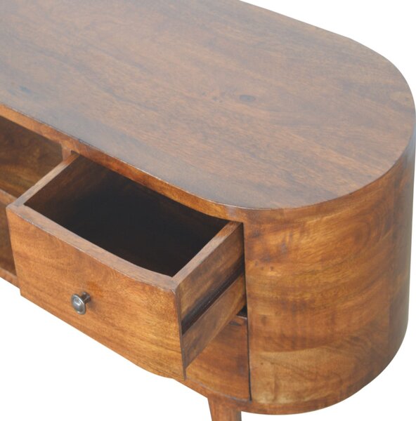 TV stolek v kaštanovém odstínu se zaoblenými liniemi, 110 × 35 × 47 cm