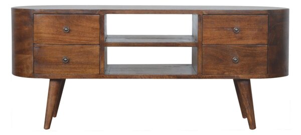 TV stolek v kaštanovém odstínu se zaoblenými liniemi, 110 × 35 × 47 cm