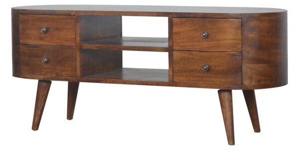 TV stolek v kaštanovém odstínu se zaoblenými liniemi, 110 × 35 × 47 cm