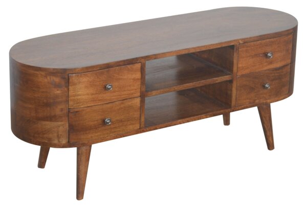 TV stolek v kaštanovém odstínu se zaoblenými liniemi, 110 × 35 × 47 cm