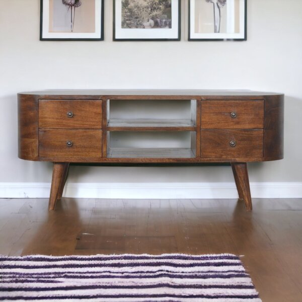 TV stolek v kaštanovém odstínu se zaoblenými liniemi, 110 × 35 × 47 cm
